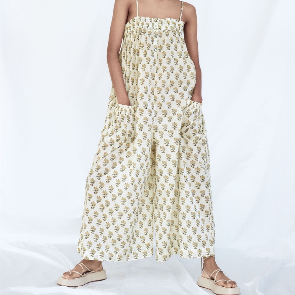 Zara Cream Floral Wide-Leg Jumpsuit